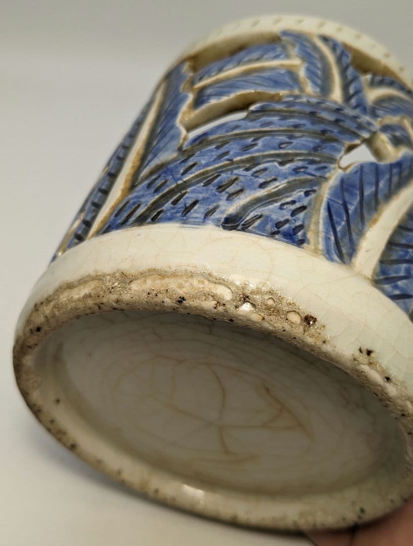 李朝 白磁染付筆筒 高麗白磁 李氏朝鮮 文房具 書道具 ペン立て 筆立て 置物