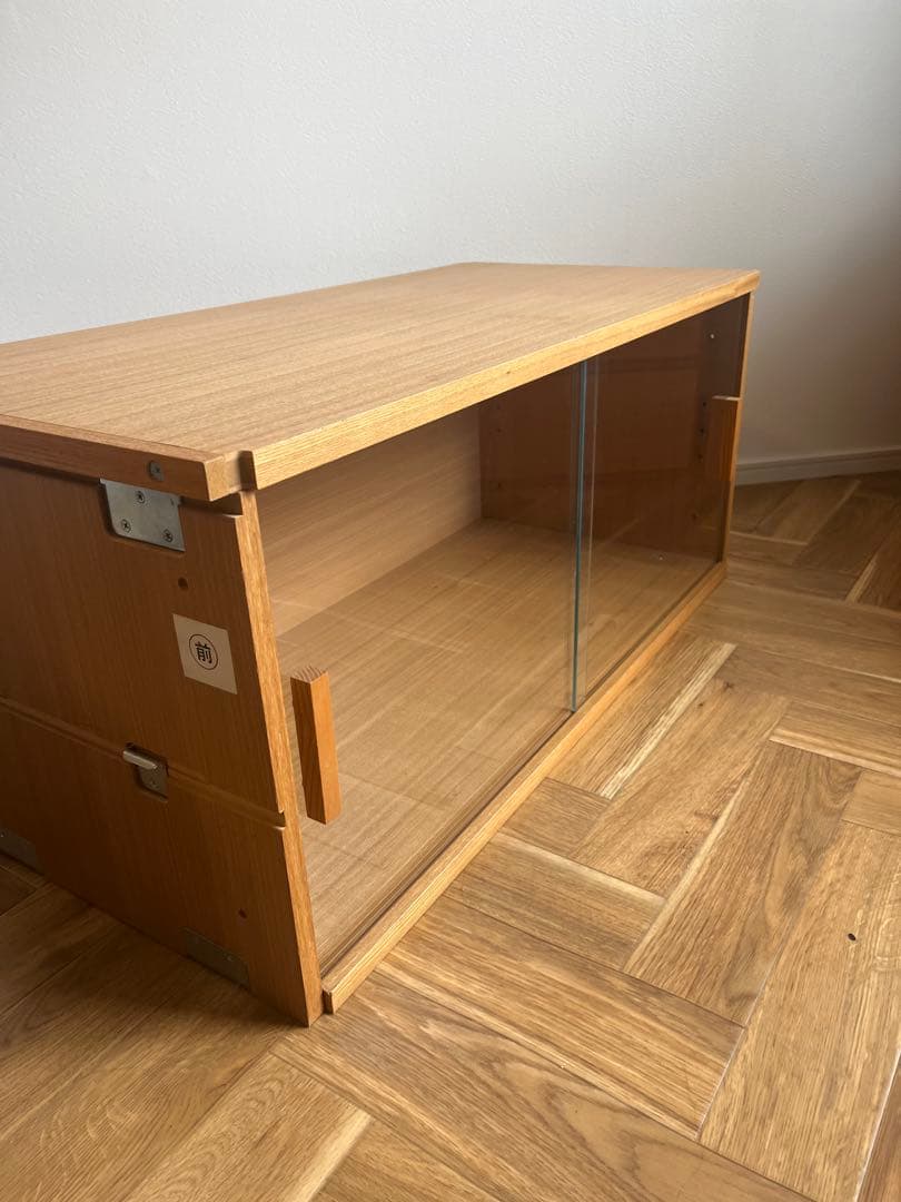 ステンレスユニットシェルフ用・ボックス・ガラス引き戸・オーク材