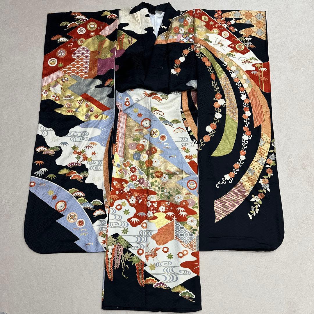 吉澤友禅 黒地 のし柄 吾妻徳穂 振袖