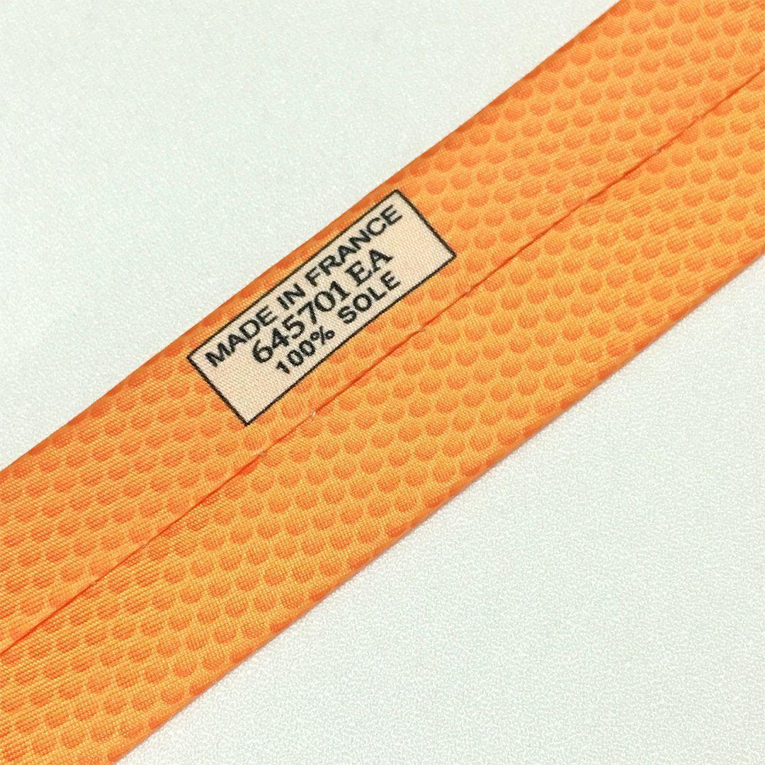 未使用級 エルメス HERMES ネクタイ シルク100% オレンジ ドット