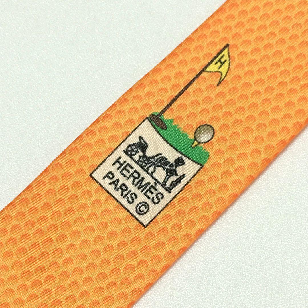 未使用級 エルメス HERMES ネクタイ シルク100% オレンジ ドット