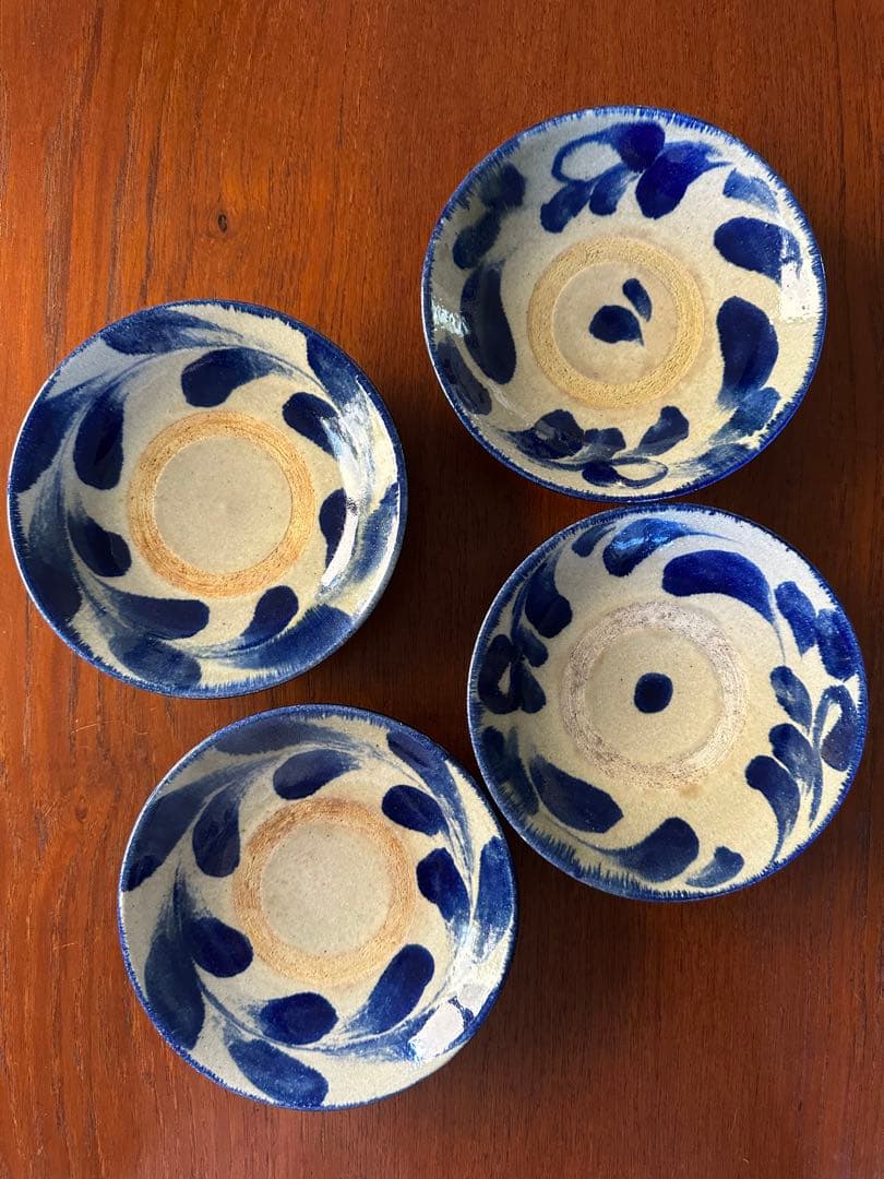 SALE【4枚組】やちむん 民藝 読谷山焼 北窯 宮城正亨 6.5寸皿 中皿浅鉢