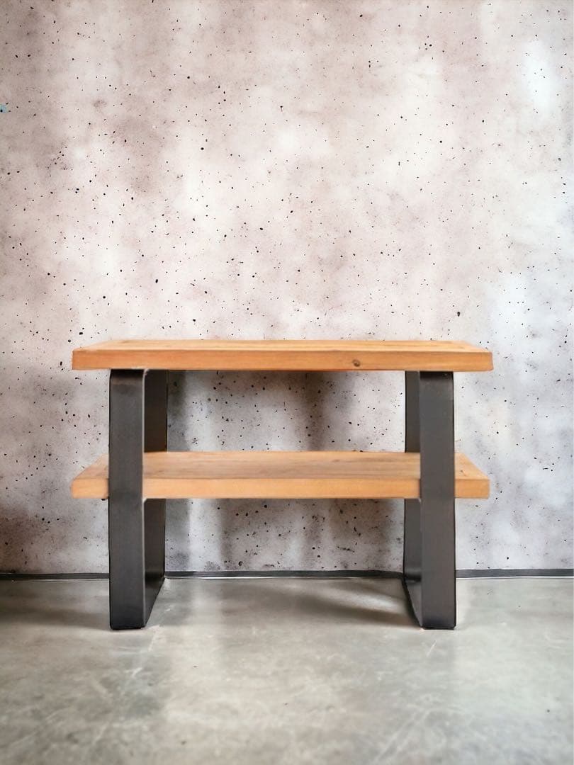 【ブルックリン家具】古材×ブラックスチール脚 2段シェルフ&テレビボード W60