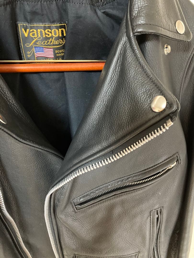 vanson ブラック ダブルライダースジャケットC-2 ソフトカウレザー36