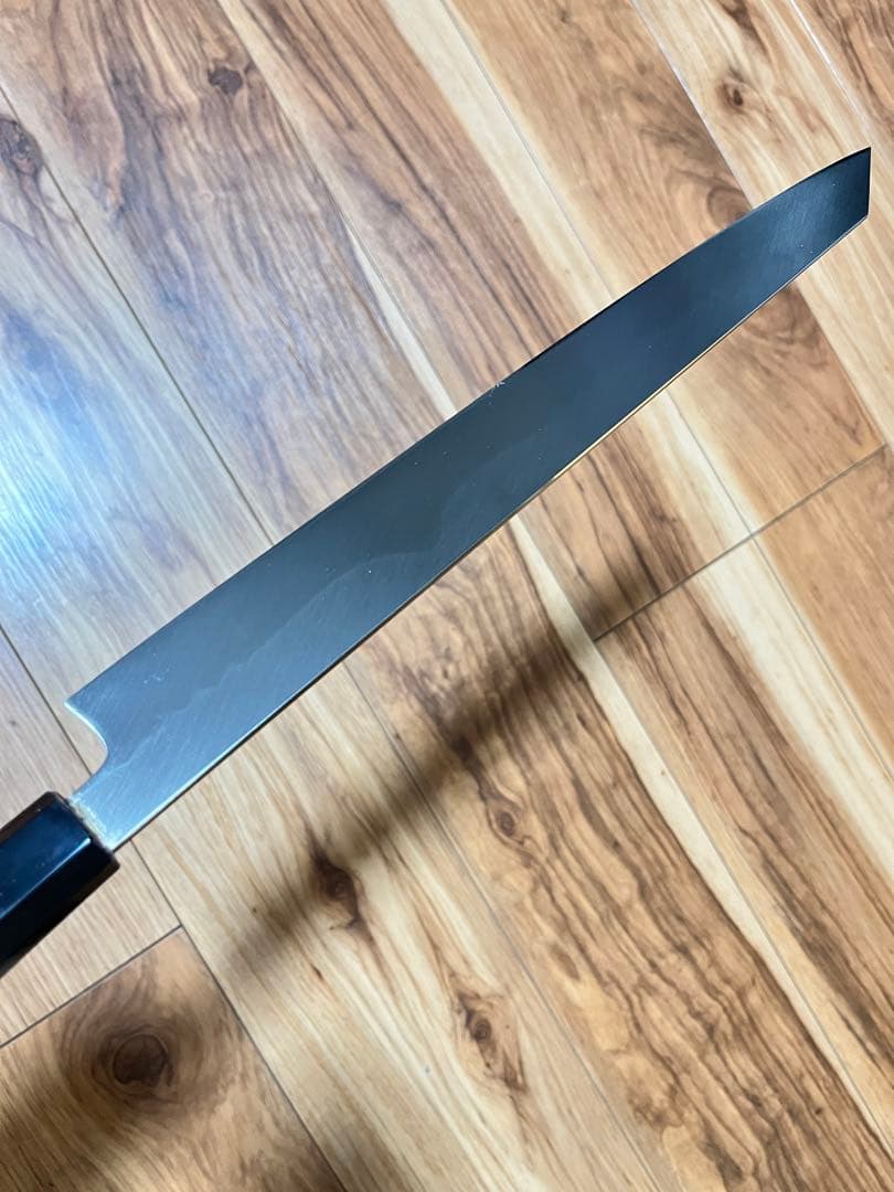 国内生産　新品未使用　包丁　切付　尺一　富士山　鏡面　黒檀八角柄　木箱付　印なし