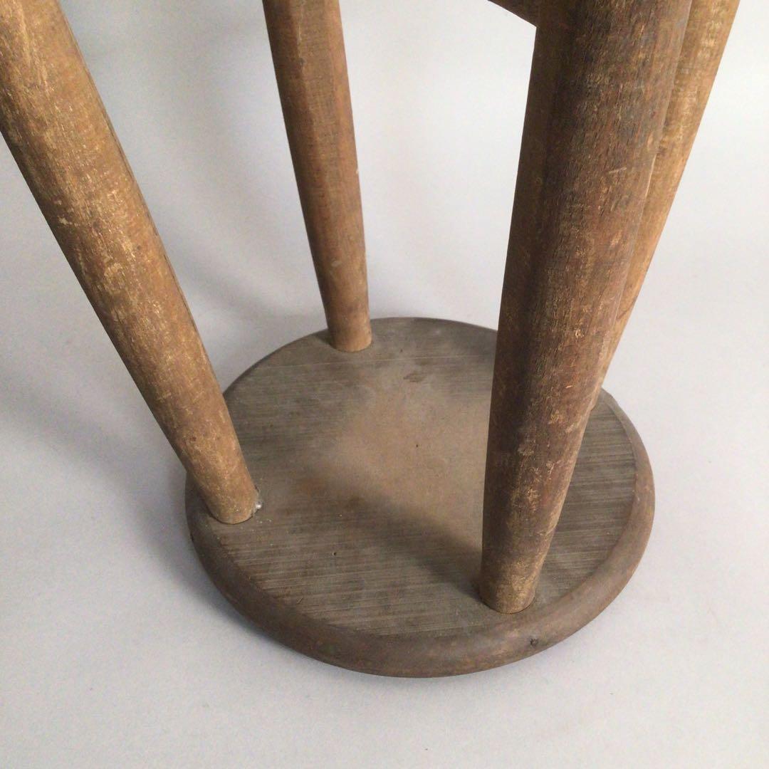 No4185 古道具　丸椅子　木製スツール　昭和　古家具　アンティーク　送料無料