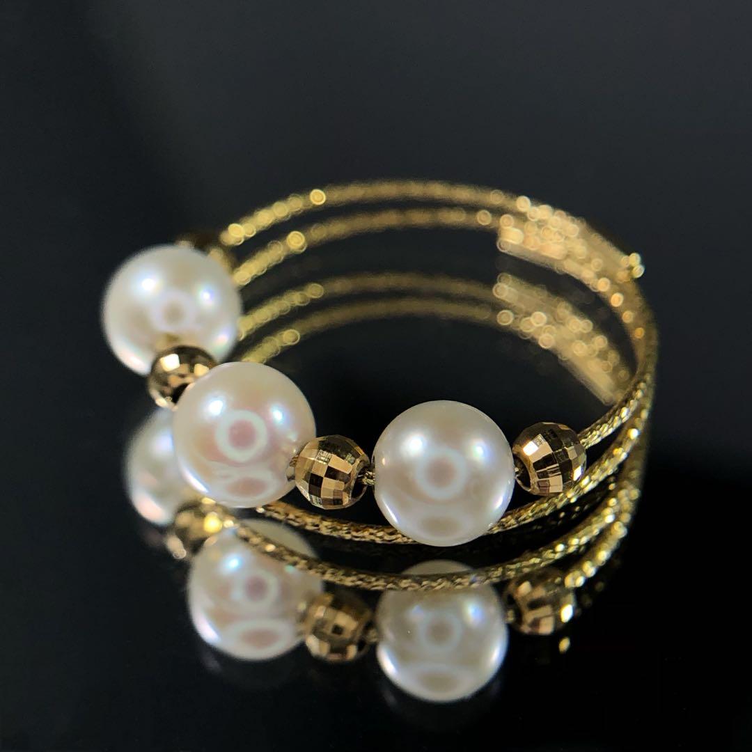 新品　k18YGゴールド　天然akoyaあこや海水真珠パールリングサイズfree