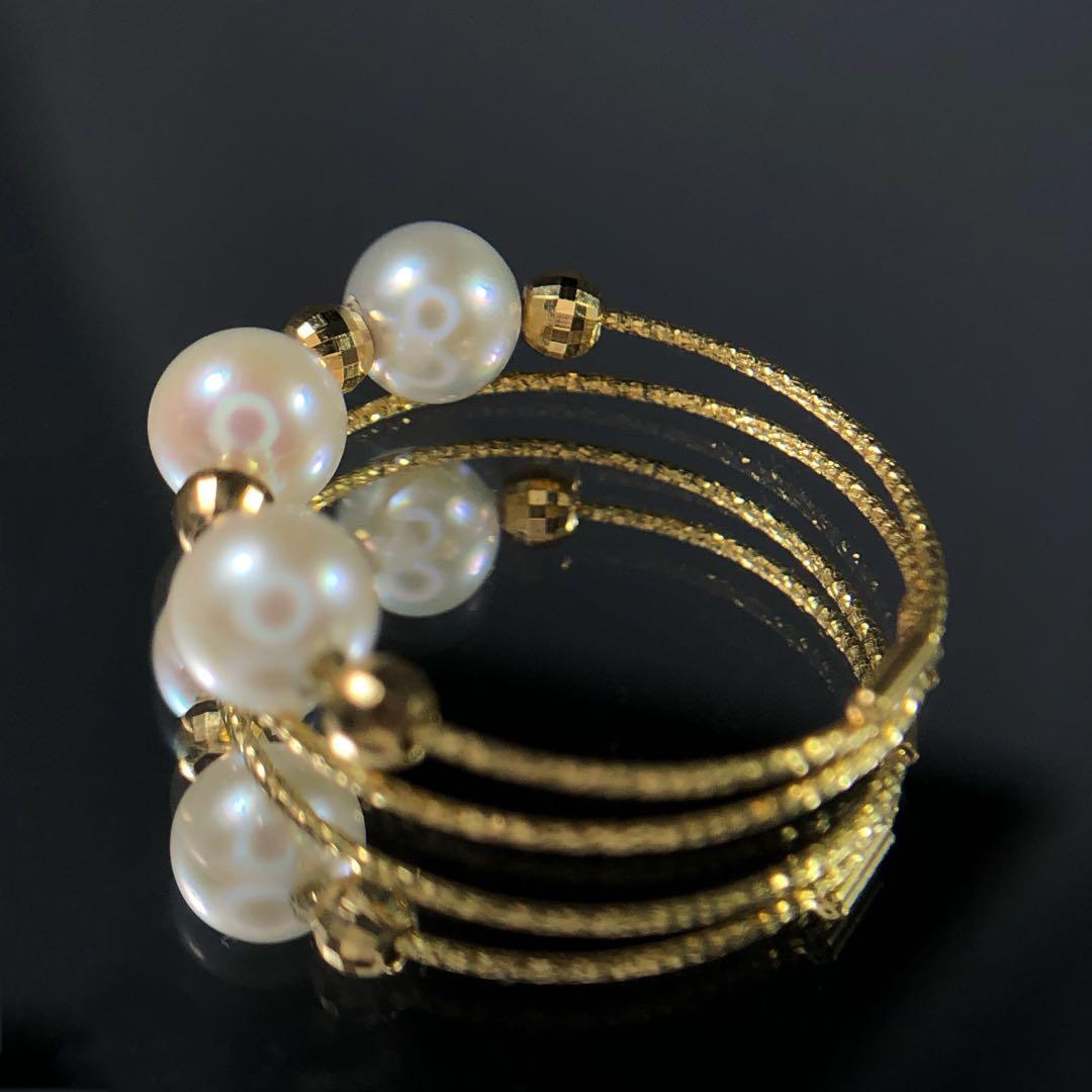 新品　k18YGゴールド　天然akoyaあこや海水真珠パールリングサイズfree