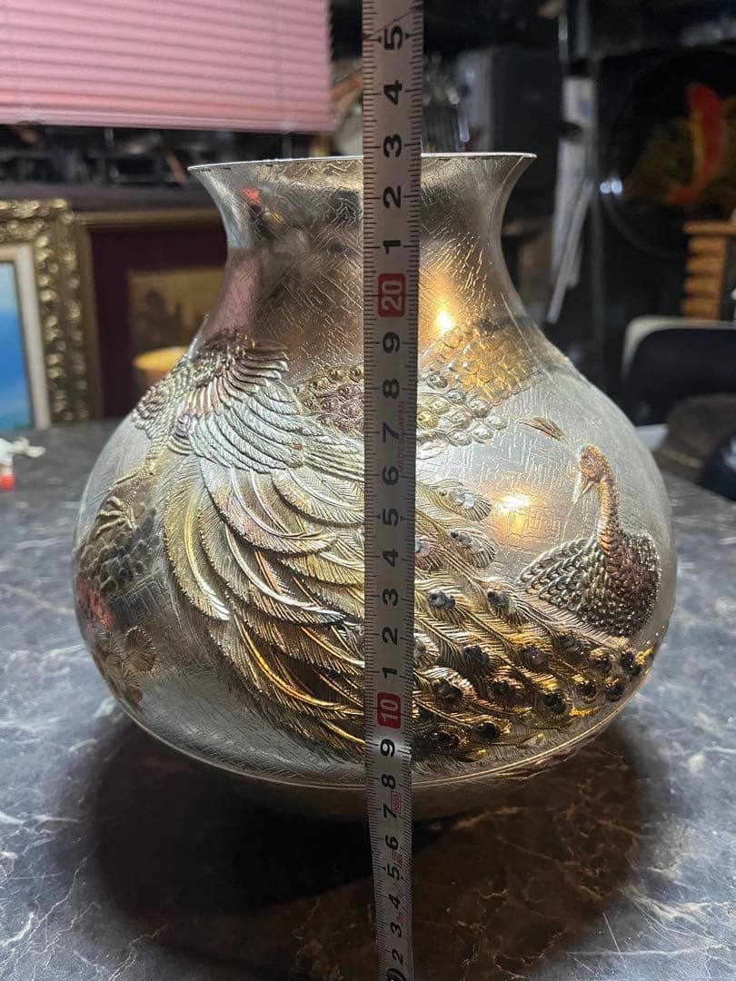 銀製花瓶、花瓶銀仕上げ、銀仕上げ花瓶、3.7キロ、鳳凰銀花瓶、金銀仕上げ花瓶