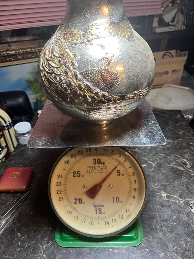 銀製花瓶、花瓶銀仕上げ、銀仕上げ花瓶、3.7キロ、鳳凰銀花瓶、金銀仕上げ花瓶