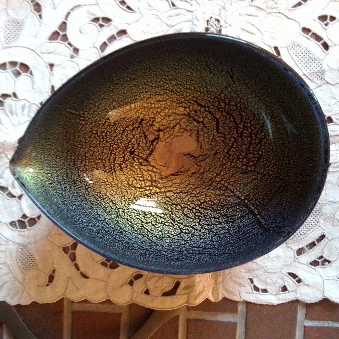 葉形陶器皿 黒金グラデーション