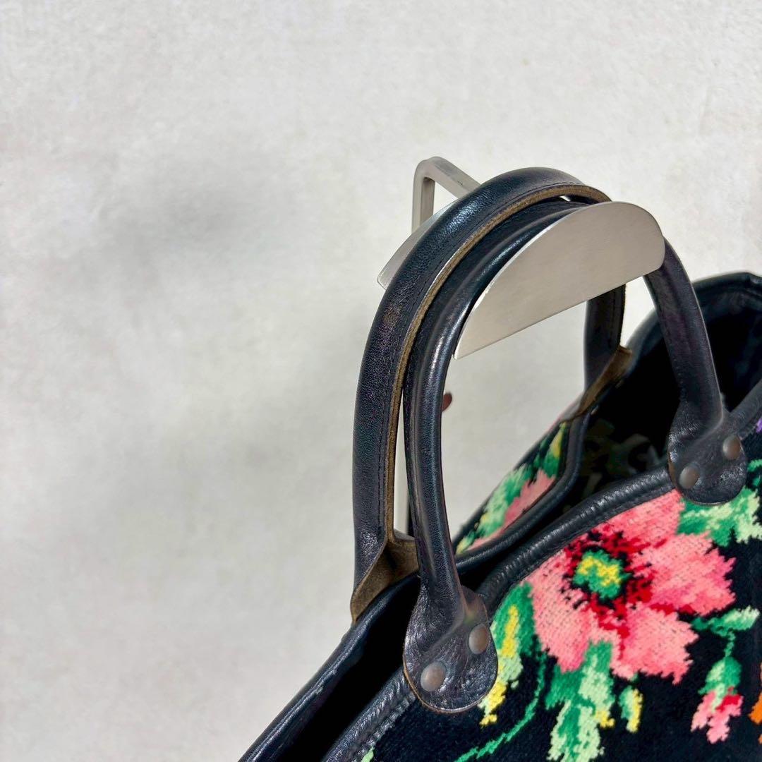 【美品✨】フェイラー FEILER シェニール織　トートバッグ 花柄　黒