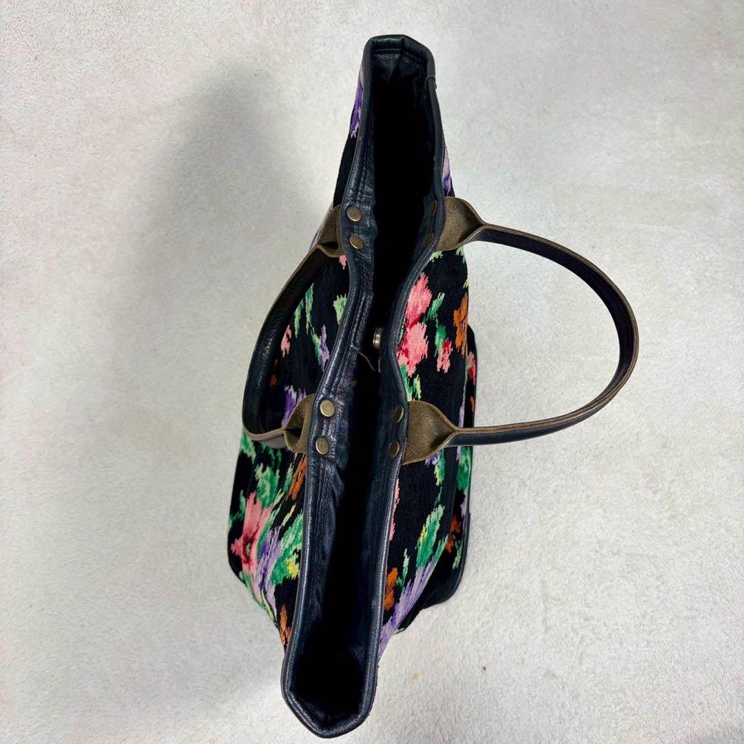 【美品✨】フェイラー FEILER シェニール織　トートバッグ 花柄　黒