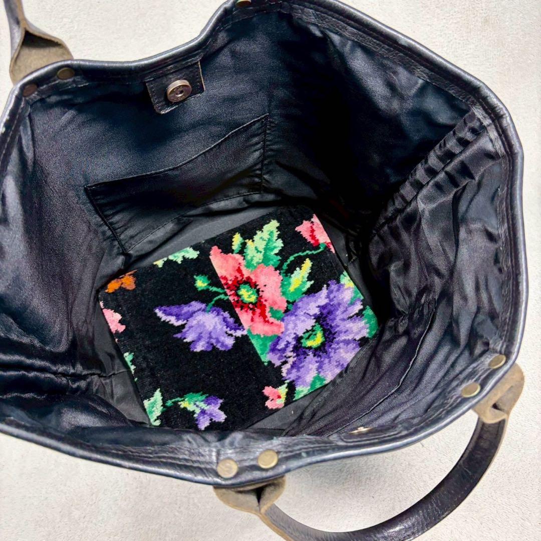 【美品✨】フェイラー FEILER シェニール織　トートバッグ 花柄　黒