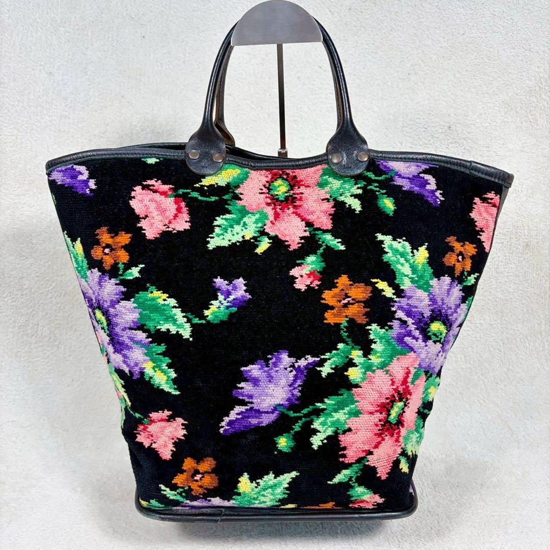 【美品✨】フェイラー FEILER シェニール織　トートバッグ 花柄　黒
