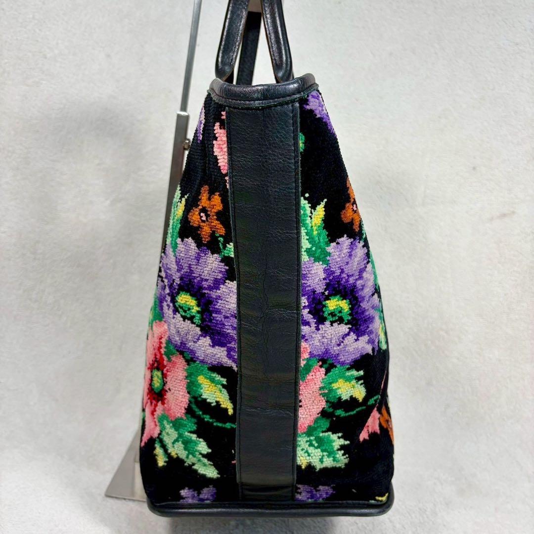 【美品✨】フェイラー FEILER シェニール織　トートバッグ 花柄　黒
