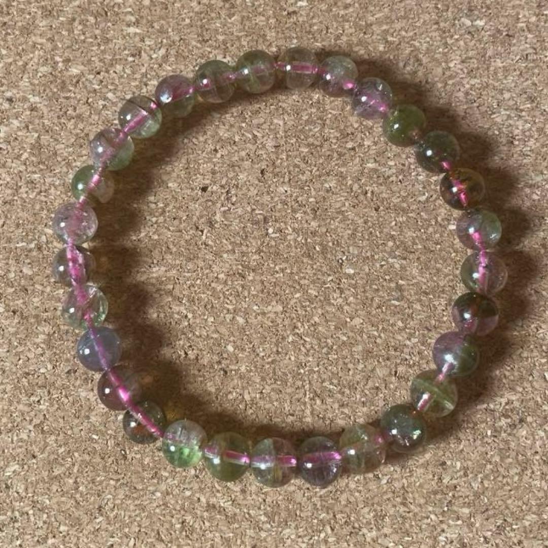 【高品質・透明感】ウォーターメロントルマリン 6㎜ ブレスレット16㎝ 天然石