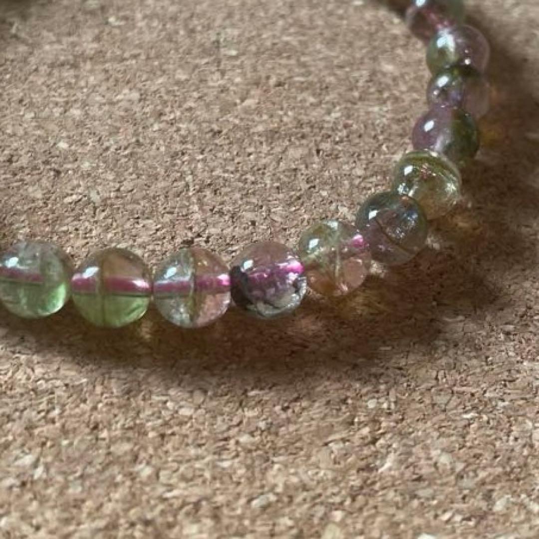 【高品質・透明感】ウォーターメロントルマリン 6㎜ ブレスレット16㎝ 天然石