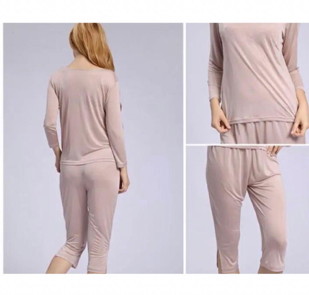 ひめ シルク100%長袖インナーシャツ 絹シャツピンク色Mサイズ2枚