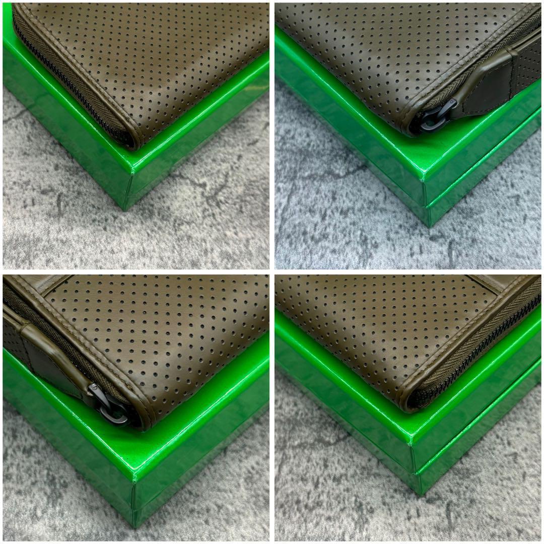 極美品✨ボッテガヴェネタ レジェーロ パンチング ラウンドファスナー カーキ