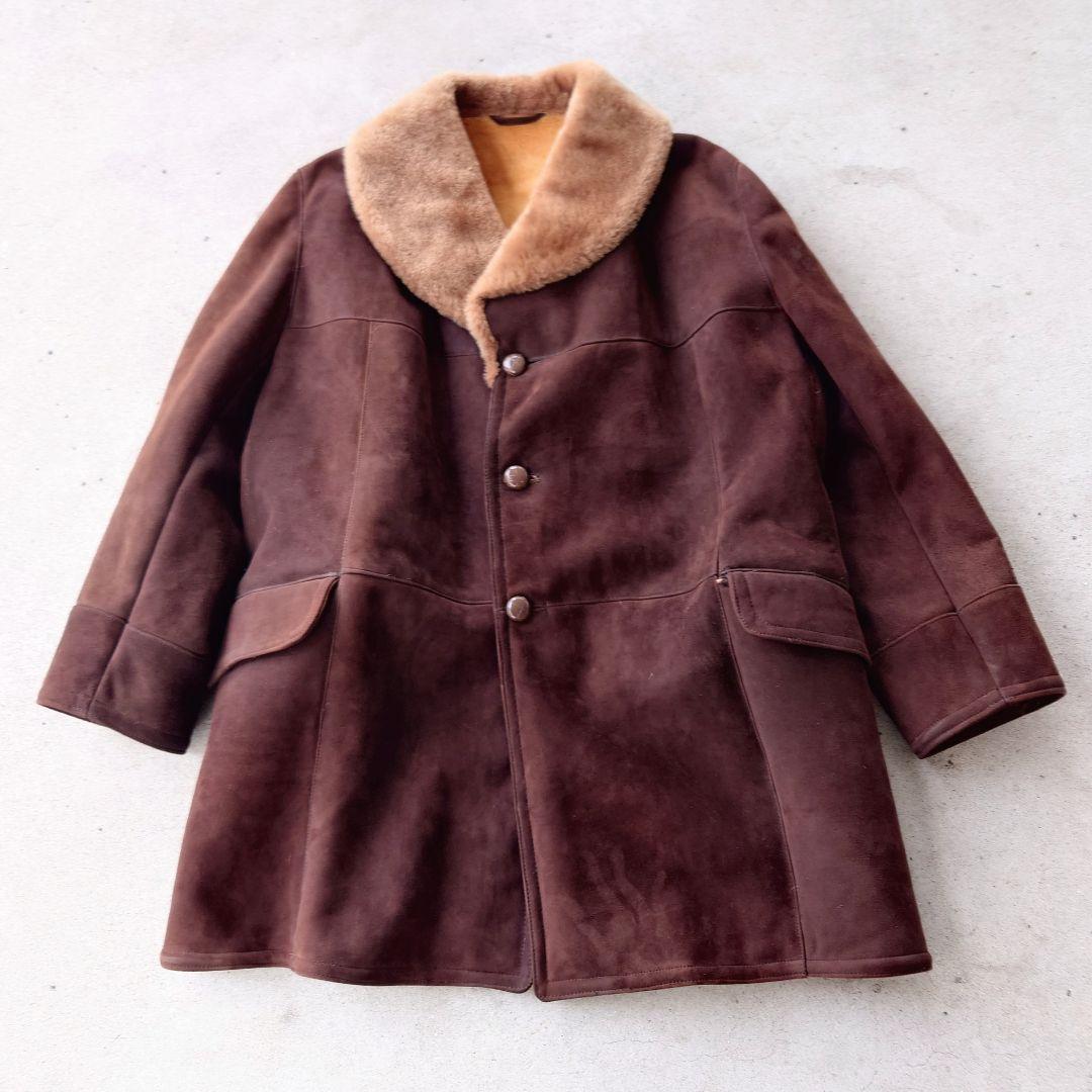 ヴィンテージ 裏ボアレザームートンコート 襟ボア ブラウン 本革 古着