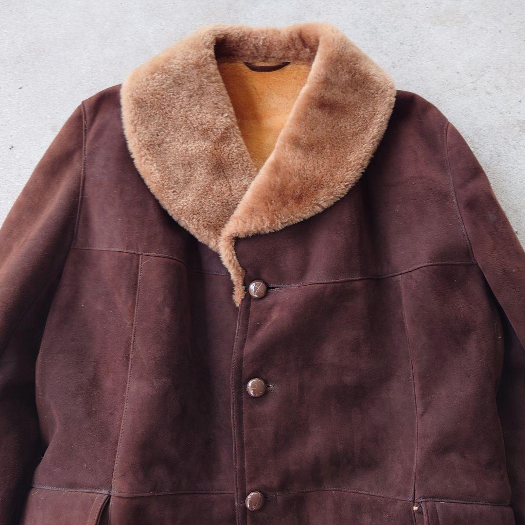 ヴィンテージ 裏ボアレザームートンコート 襟ボア ブラウン 本革 古着