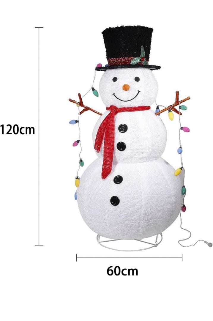 コンセントを挿すLEDライト付き、クリスマス雪だるま 屋外の芝生の庭用