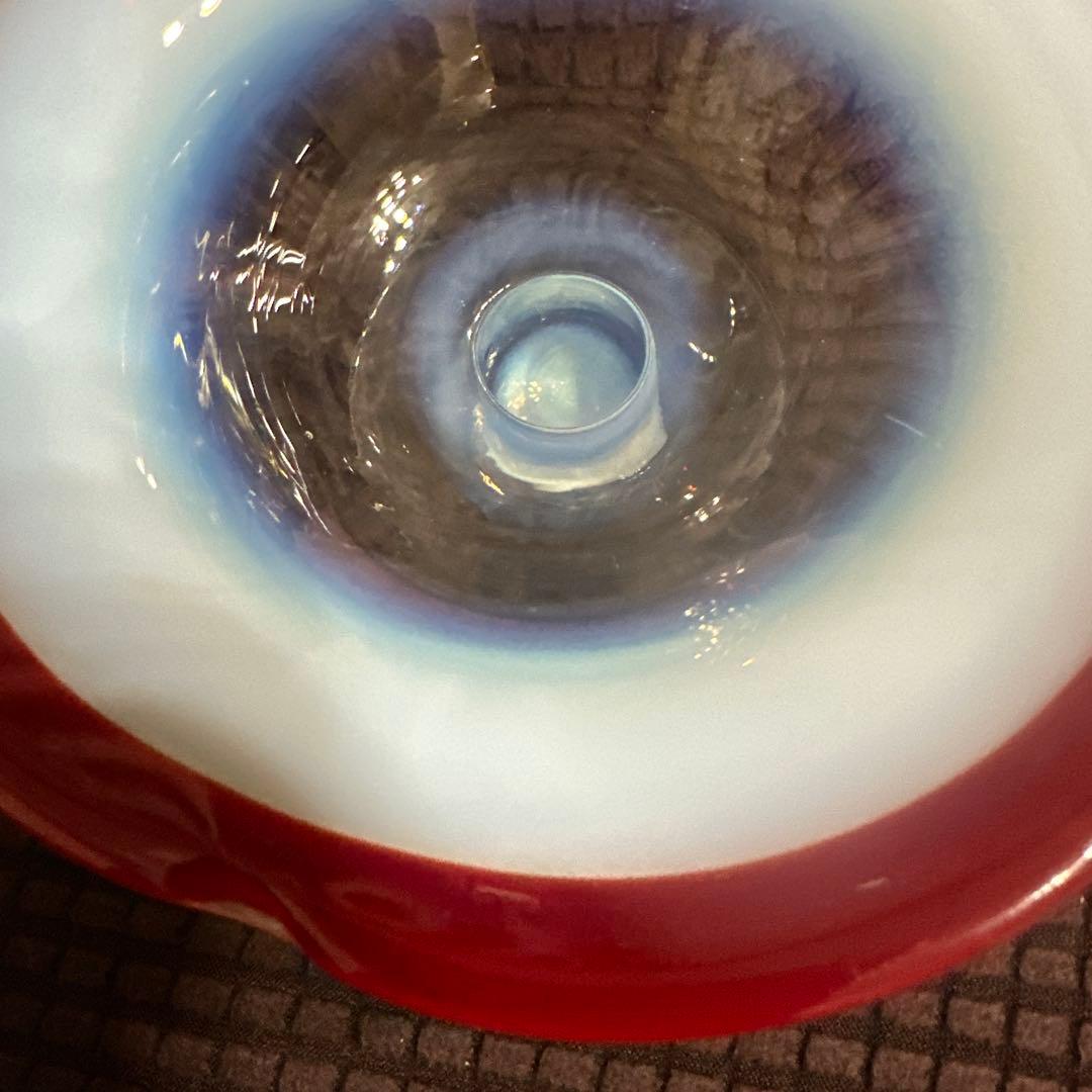 赤縁輪花氷コップ 乳白ぼかし　美品