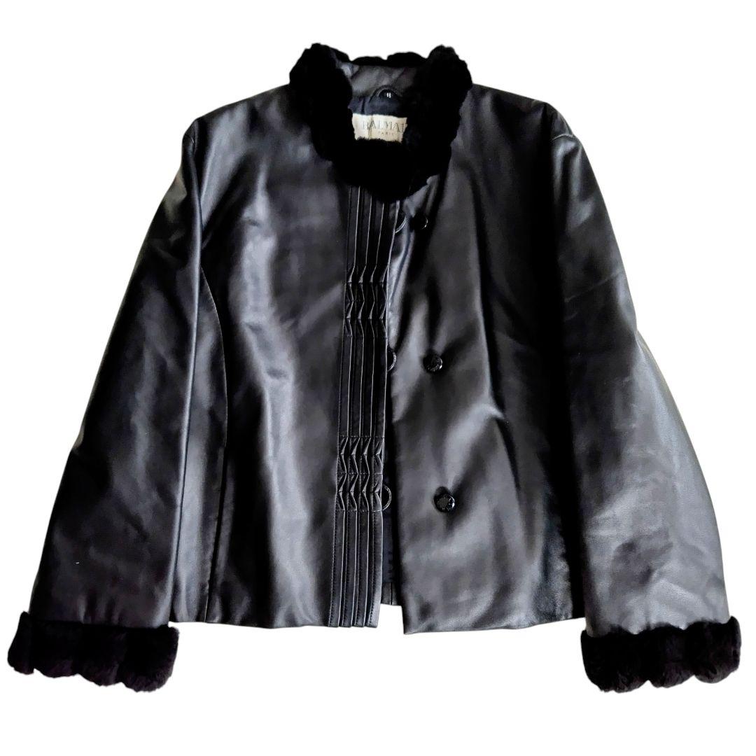 【美品】バルマン 羊革 ヌートリアファー　ラムレザージャケット　 L サイズ　黒