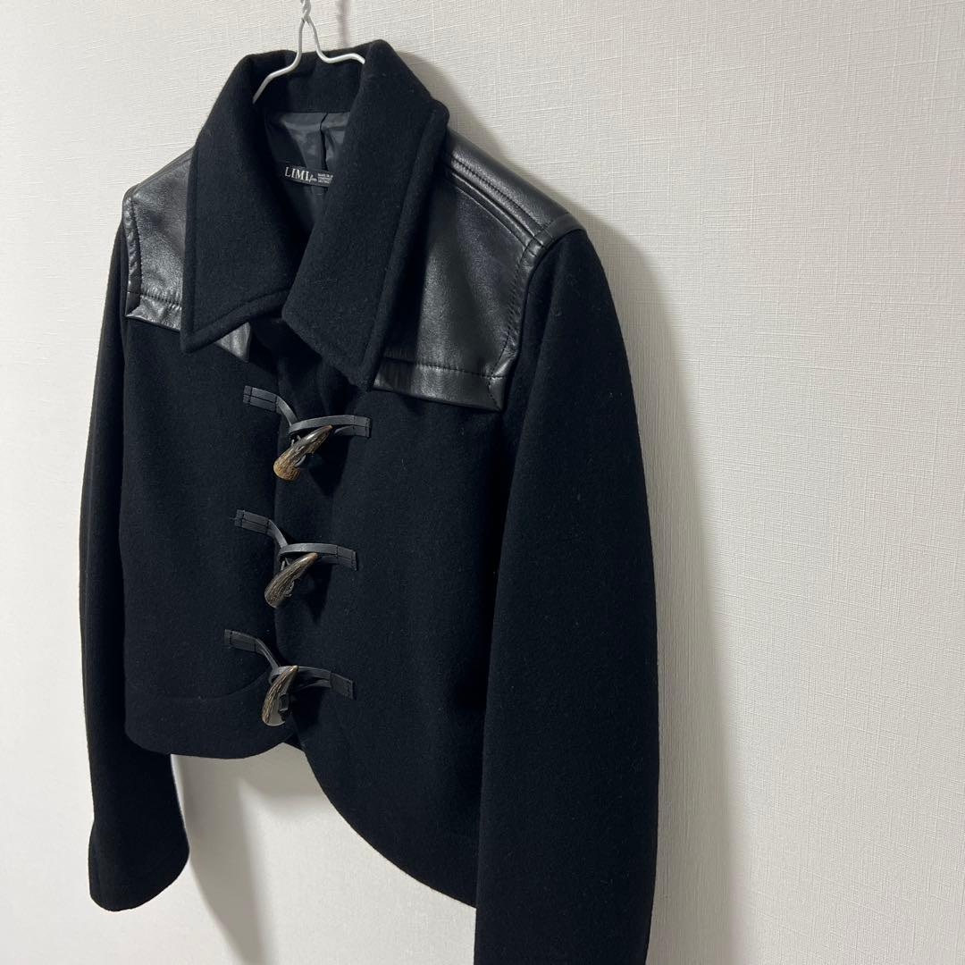 LIMI feu ヨウジヤマモト黒 ウール レザー ダッフルコート