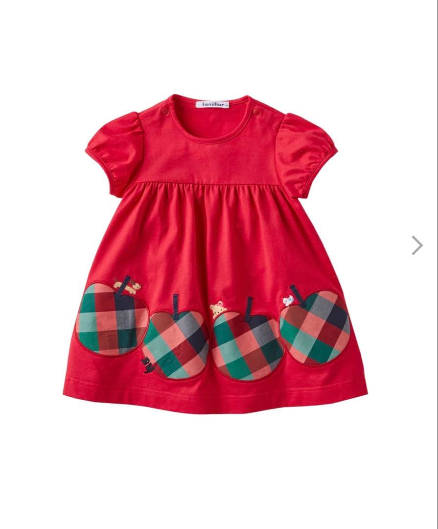 ファミリア　ワンピース チュニック 半袖 赤チェック　100 XF 131333