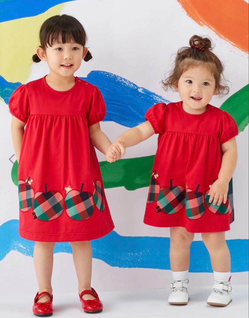 ファミリア　ワンピース チュニック 半袖 赤チェック　100 XF 131333