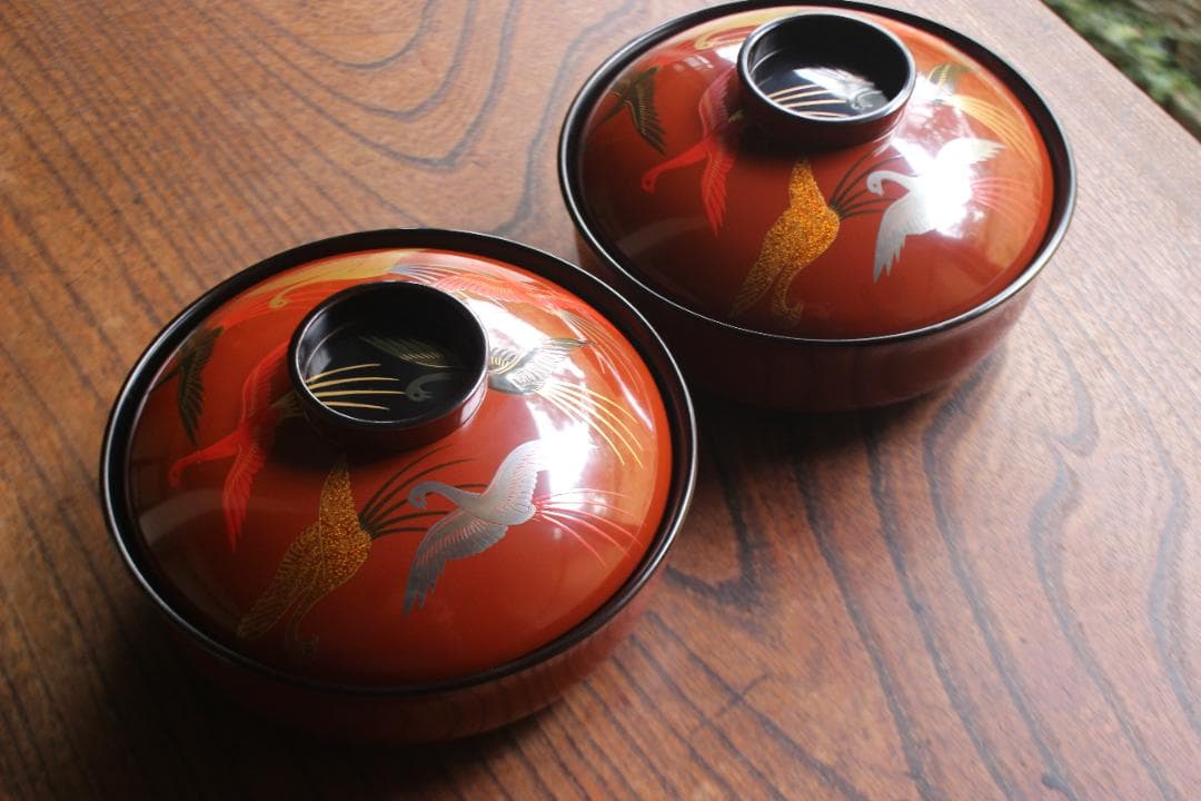 デッドストック！上質朱漆に極上鳳凰蒔絵の大平椀2点（検輪島塗蒔絵椀煮物椀雑煮椀