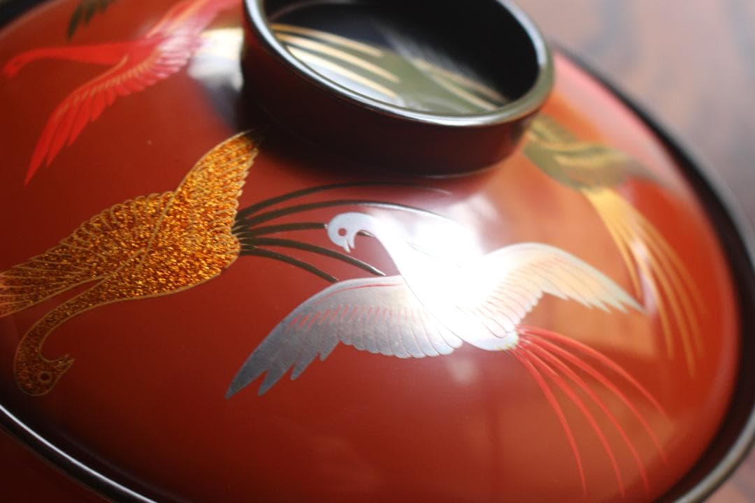 デッドストック！上質朱漆に極上鳳凰蒔絵の大平椀2点（検輪島塗蒔絵椀煮物椀雑煮椀