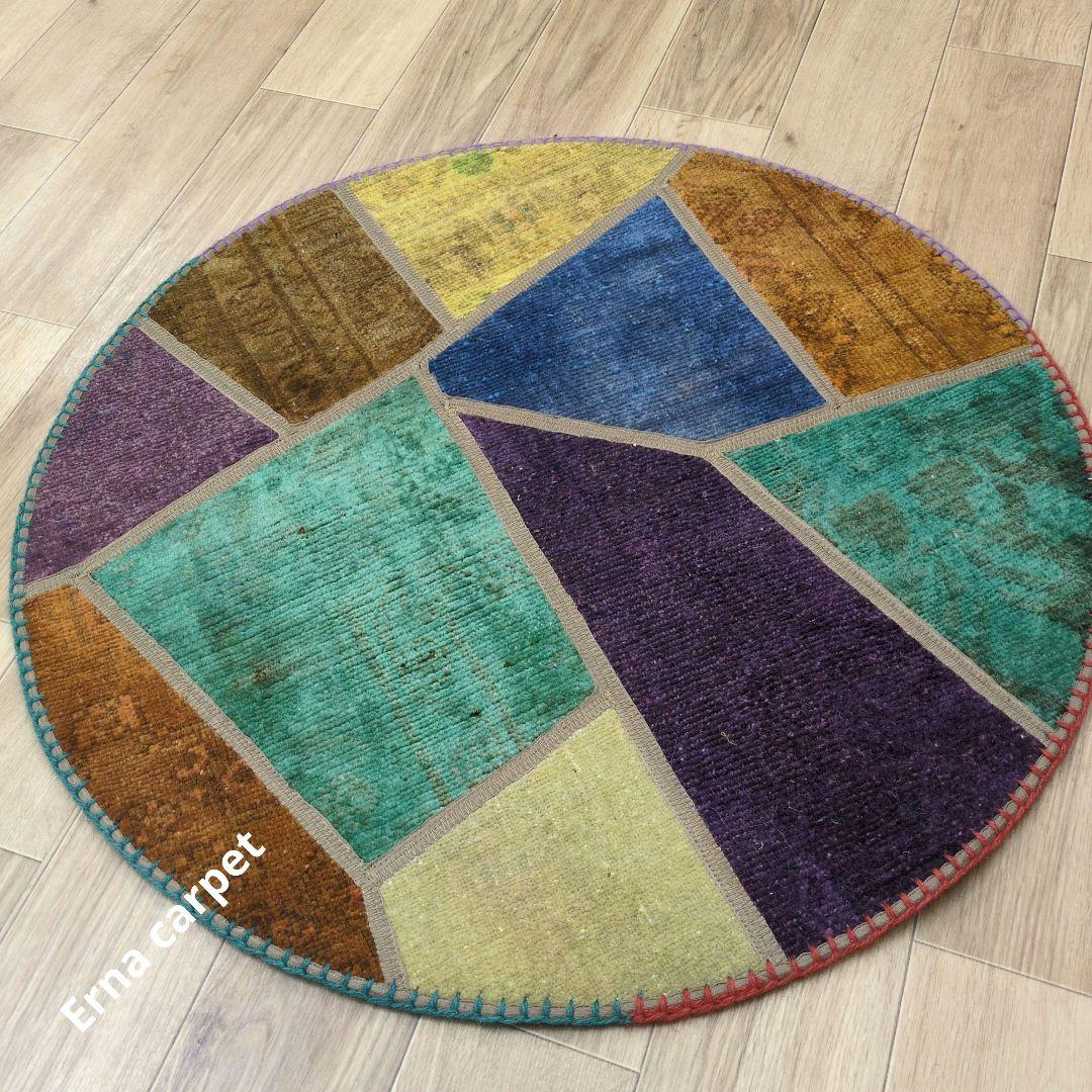 ペルシャ絨毯 パッチワーク アンティーク 80x80 手織り クリー