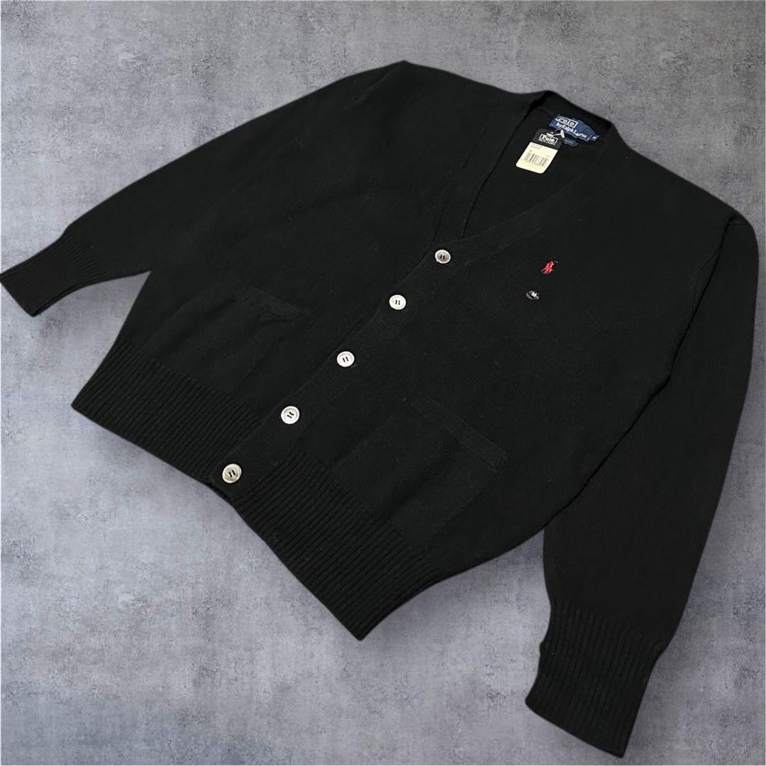 90s デッド POLO ラルフローレン ウール ニット カーディガン ブラック