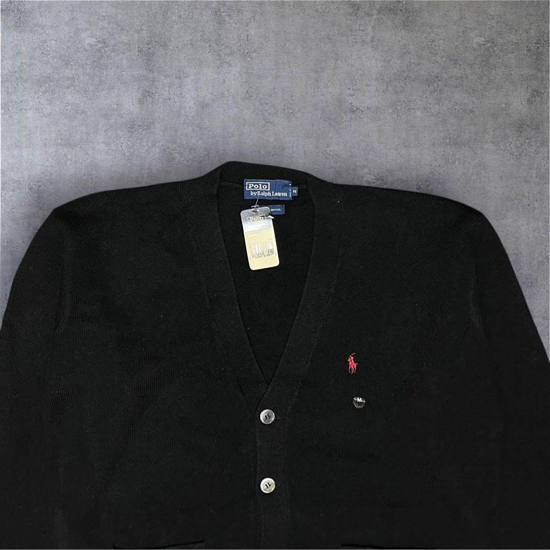 90s デッド POLO ラルフローレン ウール ニット カーディガン ブラック