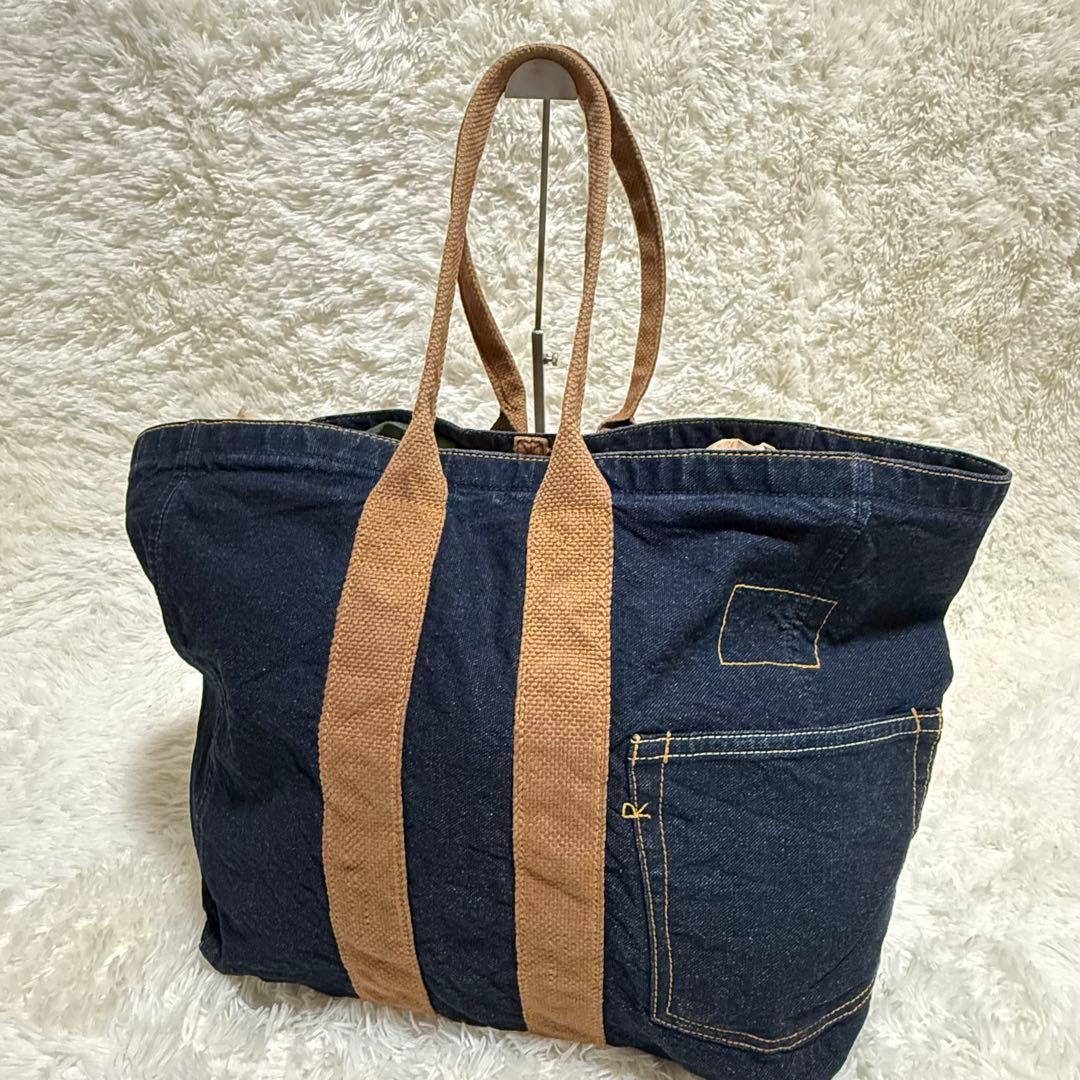 45R 再びダックのセイルトートバッグ インディゴ 大容量 A3可 デニムトート