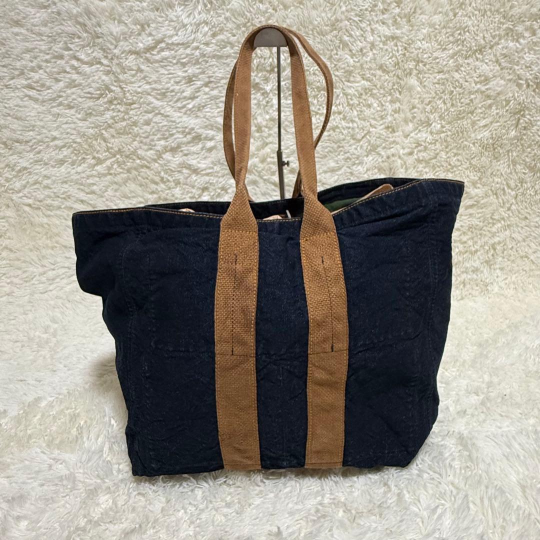 45R 再びダックのセイルトートバッグ インディゴ 大容量 A3可 デニムトート