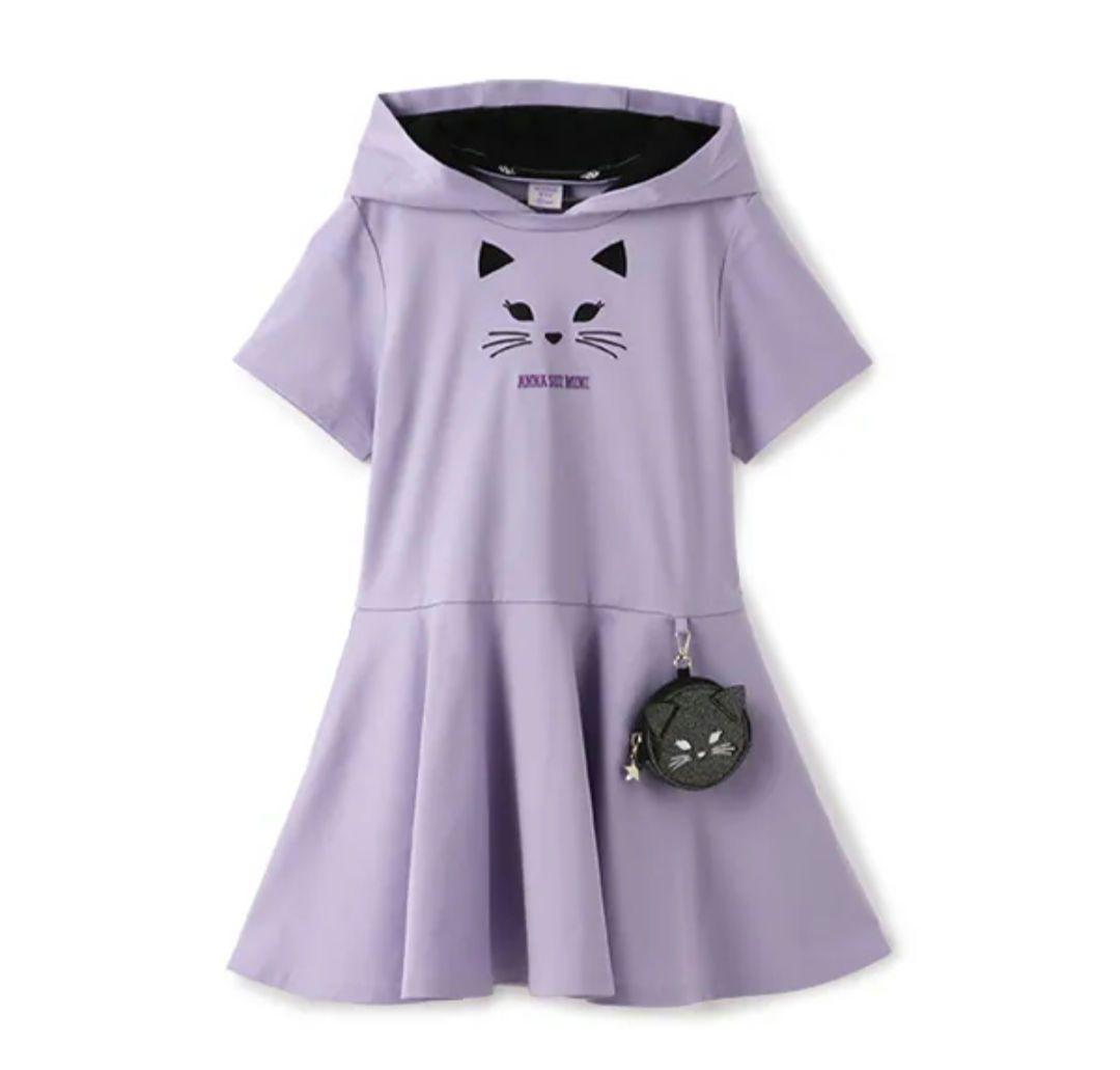 新品・105〜115 アナスイミニネコポーチ付きカットワンピース