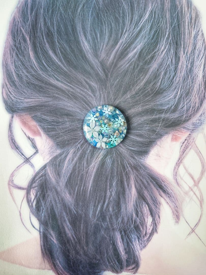 レジン　猫　ドライフラワー　ヘアゴム　ブローチ　ポニーフック　No.379