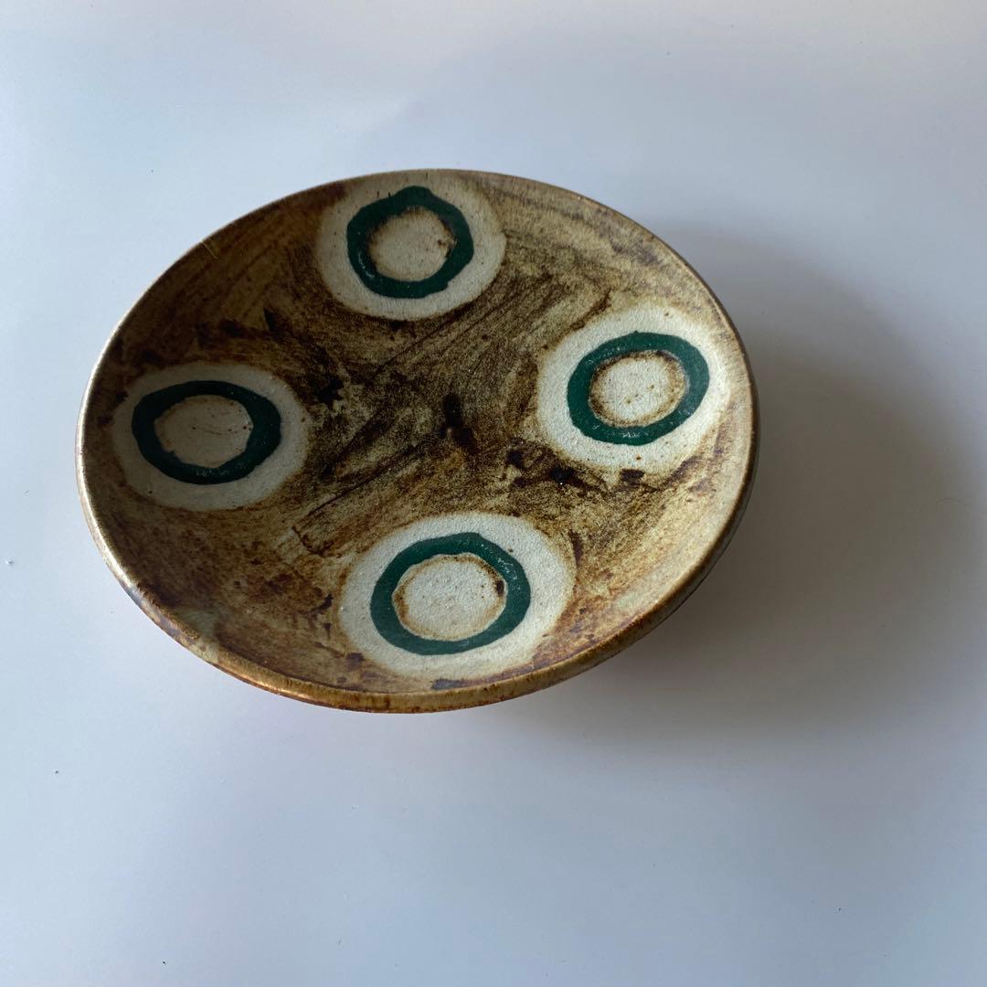 希少 武内晴二郎 鉄砂丸紋抜絵大皿 民藝