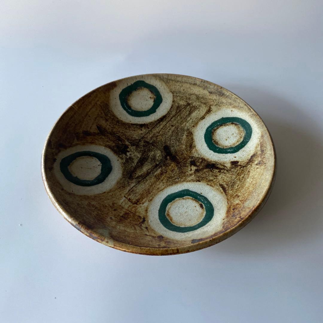 希少 武内晴二郎 鉄砂丸紋抜絵大皿 民藝