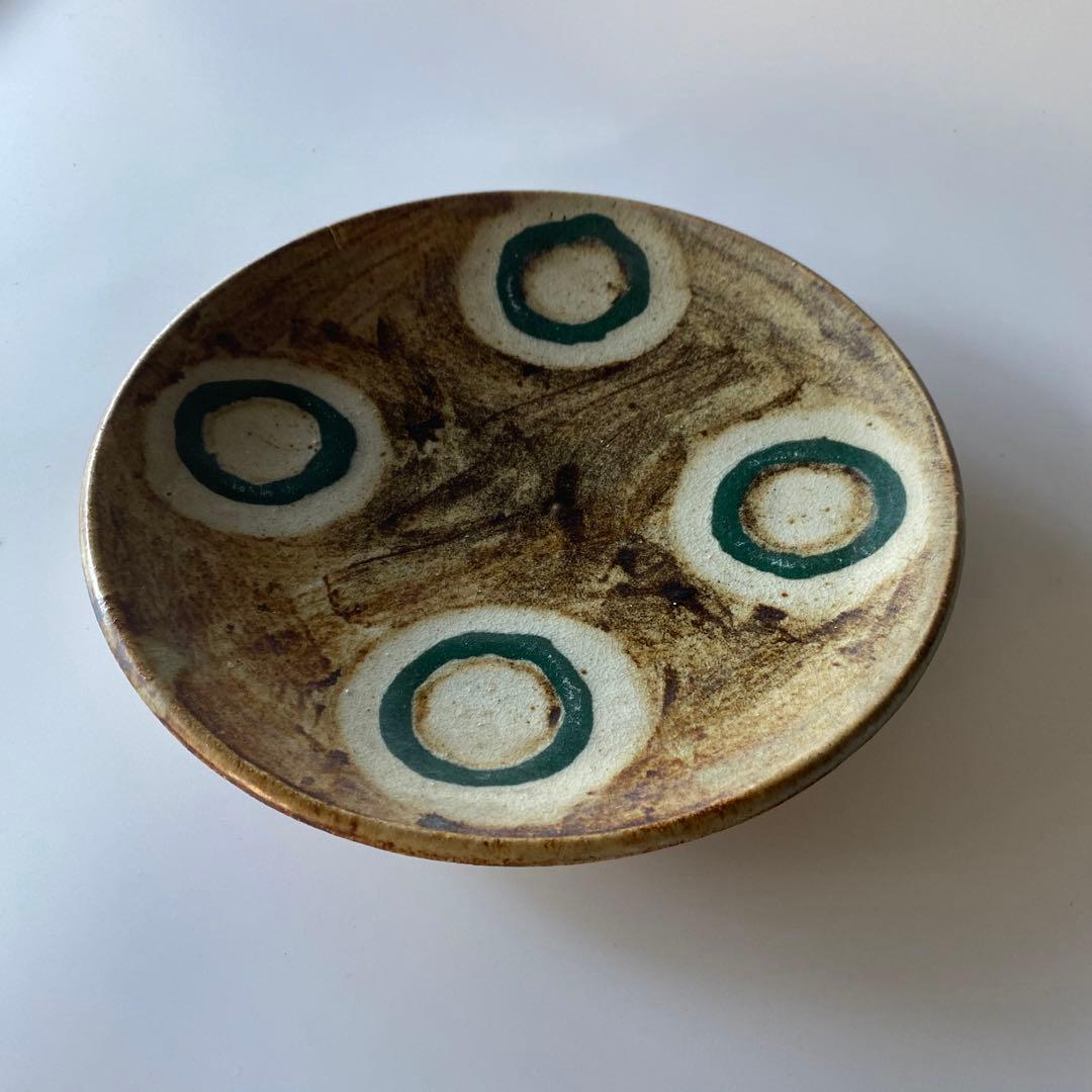 希少 武内晴二郎 鉄砂丸紋抜絵大皿 民藝