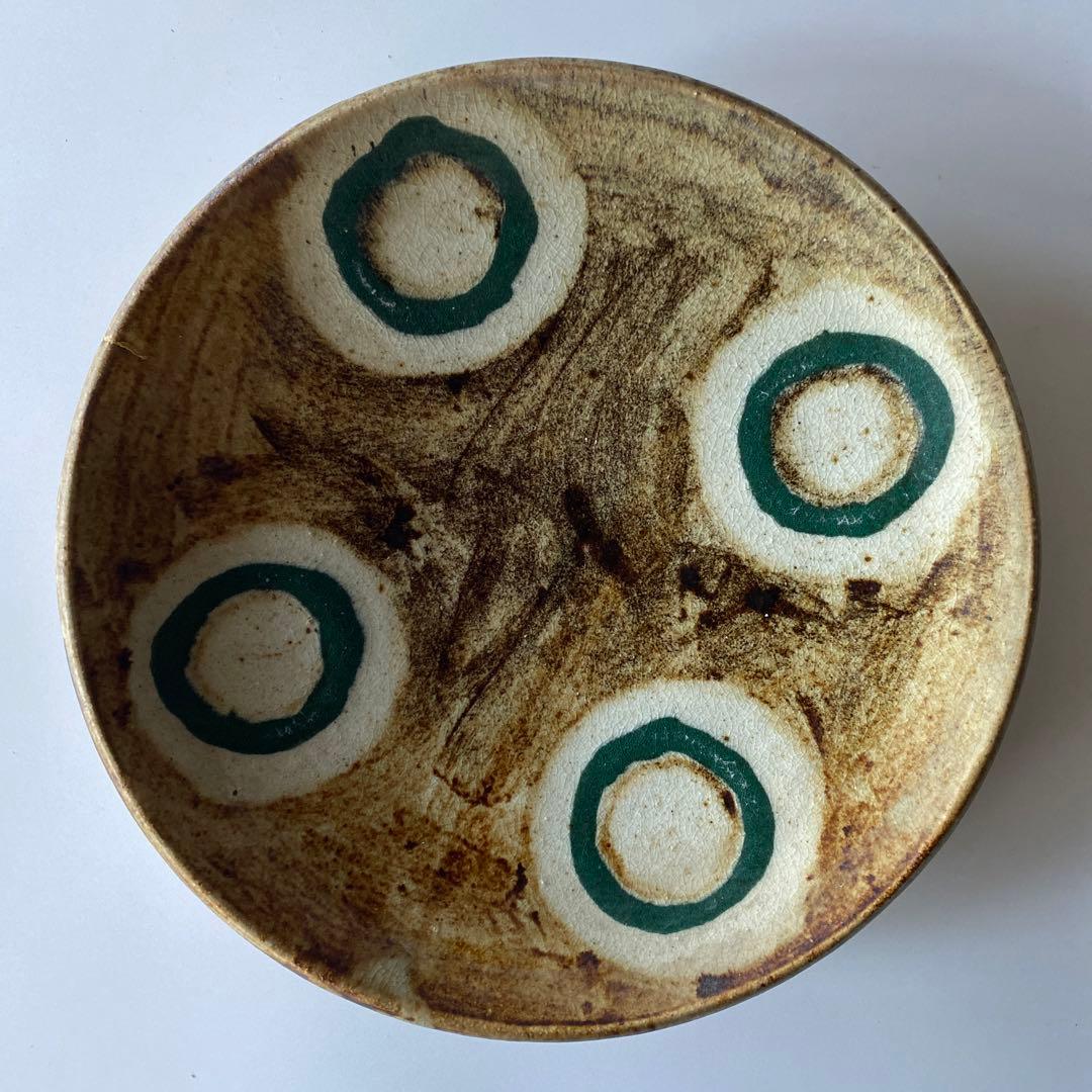 希少 武内晴二郎 鉄砂丸紋抜絵大皿 民藝