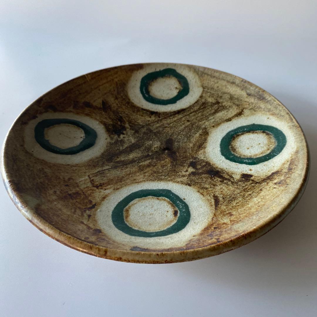 希少 武内晴二郎 鉄砂丸紋抜絵大皿 民藝