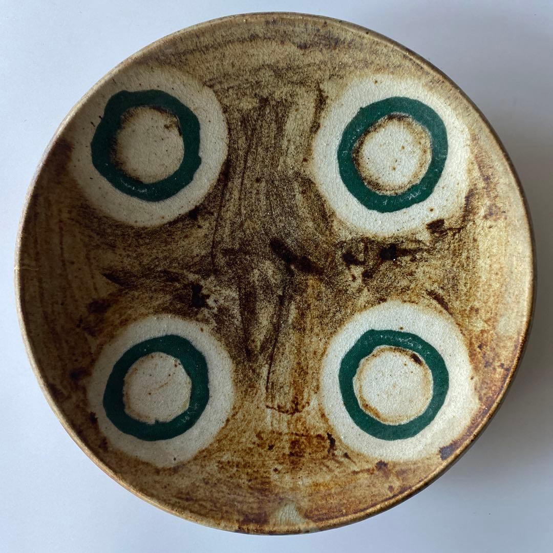 希少 武内晴二郎 鉄砂丸紋抜絵大皿 民藝