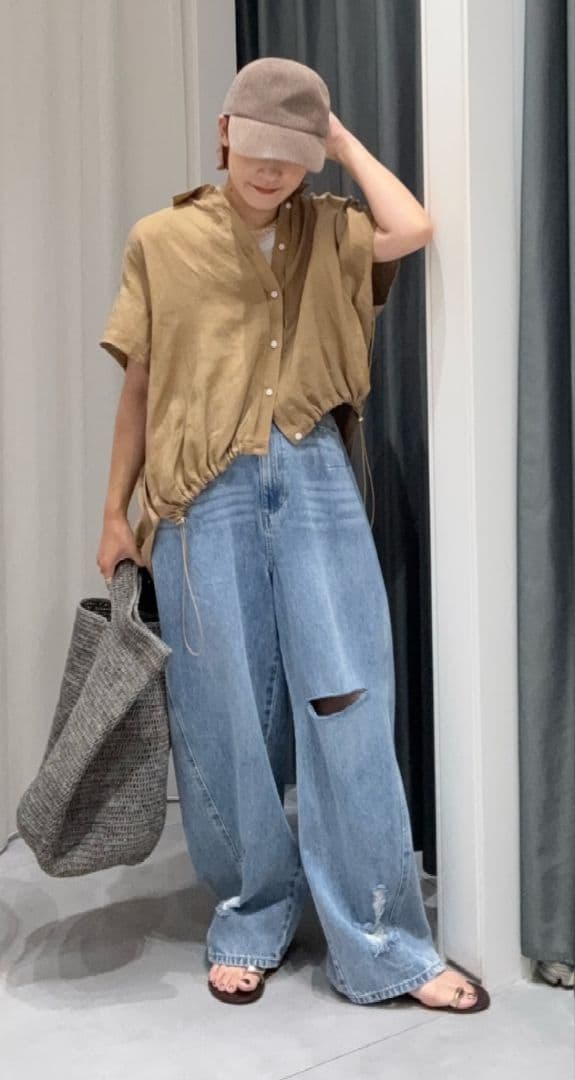 【値下げ】DouDou　リネンドロストフレンチシャツ　　ベージュ