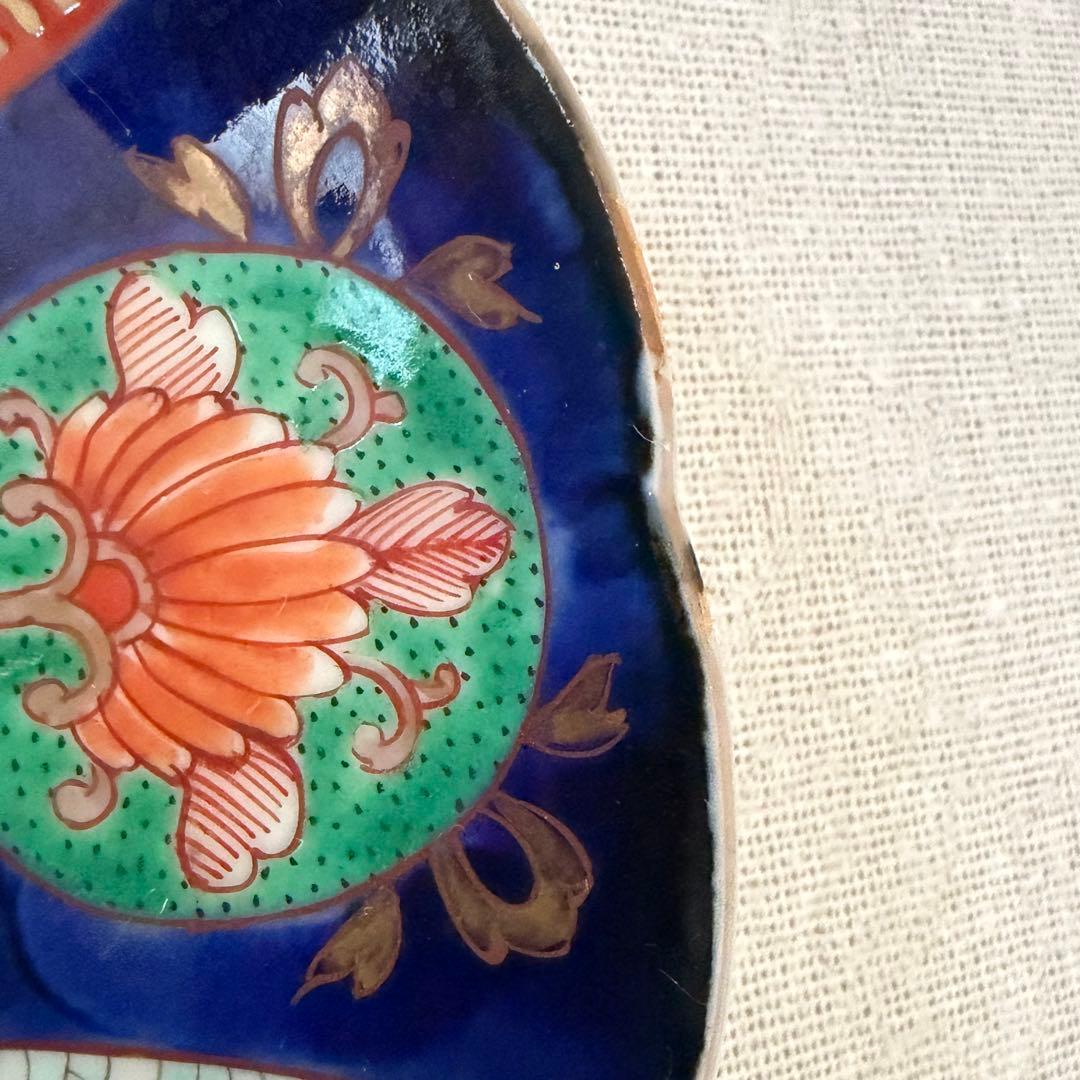 和食器 伊万里様式 色絵 金彩 七寸皿 輪花皿 宝尽くし 5枚セット　時代物