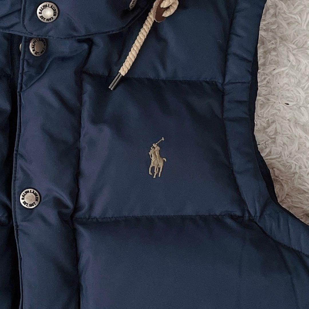 【美品】ポロラルフローレン ダウンベスト ポニー刺繍 紺ネイビー フード付